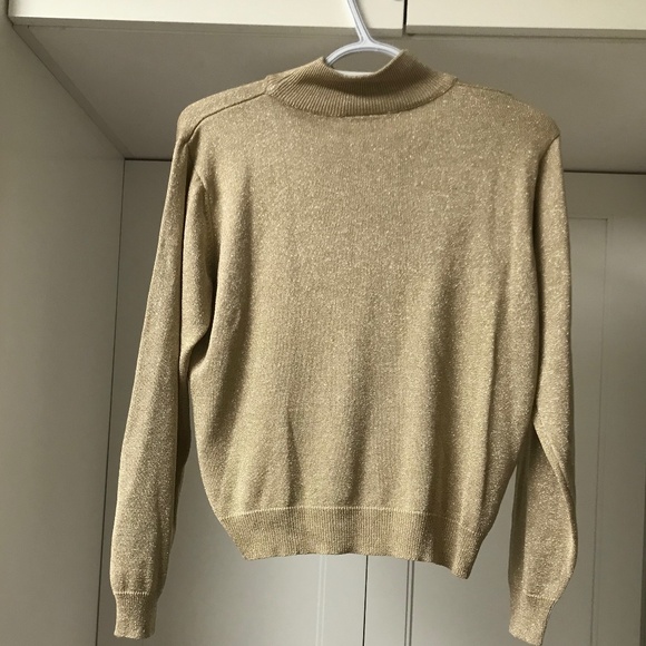Talbots Women’s Gold Lame Mock Neck Sweater Petite Medium - Picture 2 of 4